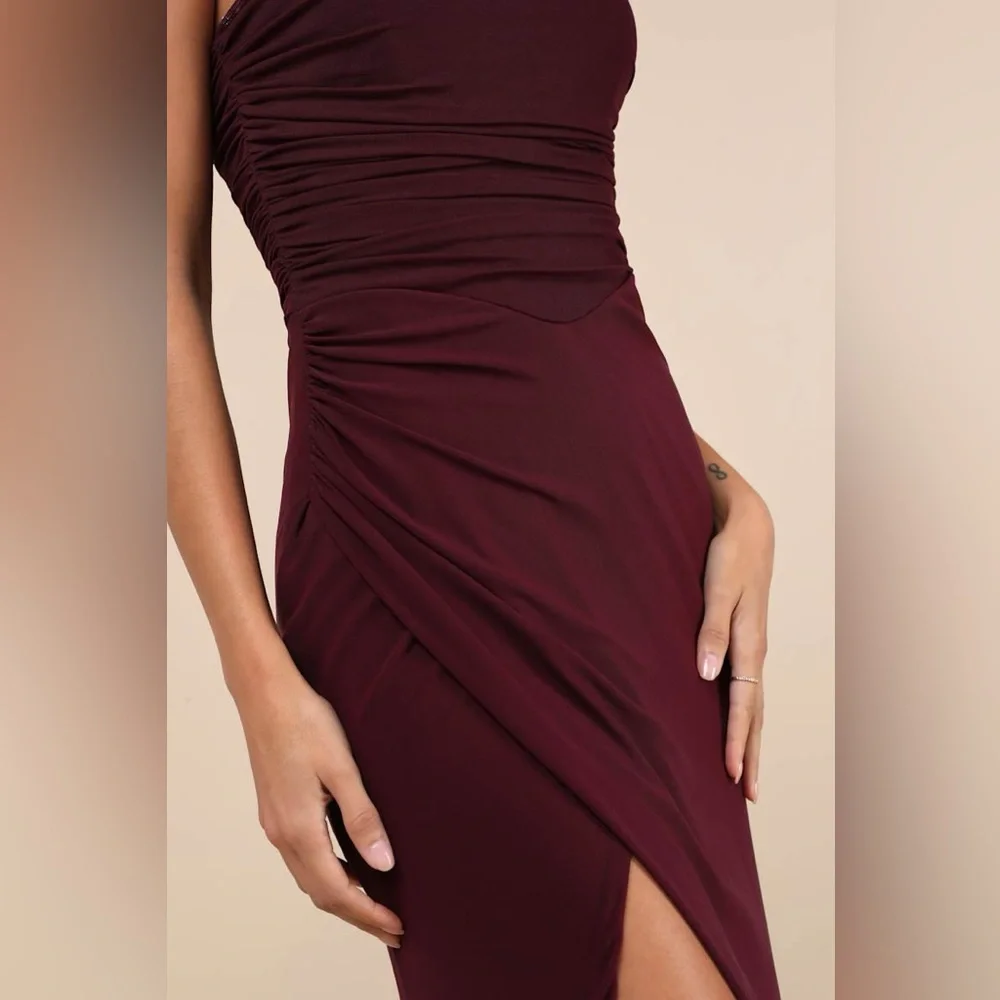 Lulu’s Epitome of Allure Purple Mesh Strapless Ruched Tulip Maxi Dress Small - Picture 4 of 7